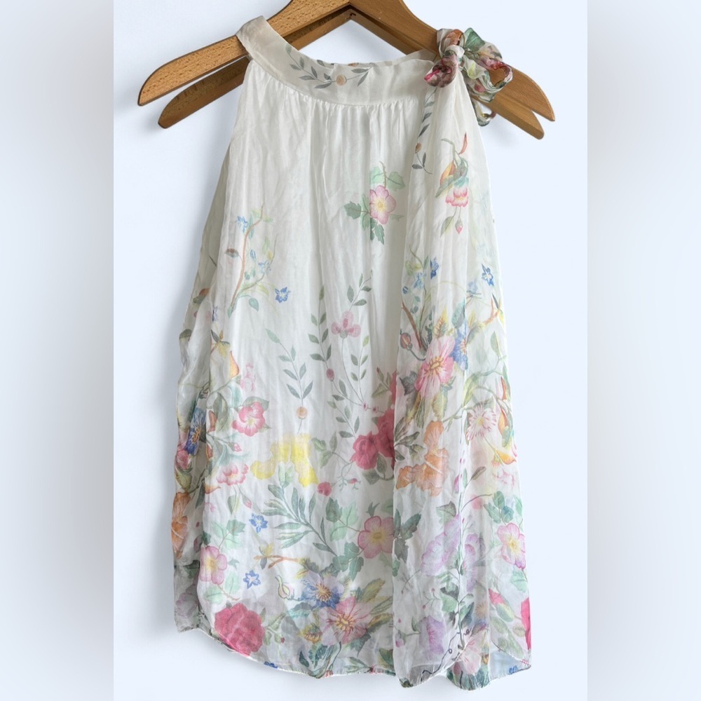 Elena Baldi White Floral Silk Blend Blouse Bridal Romantic Top L